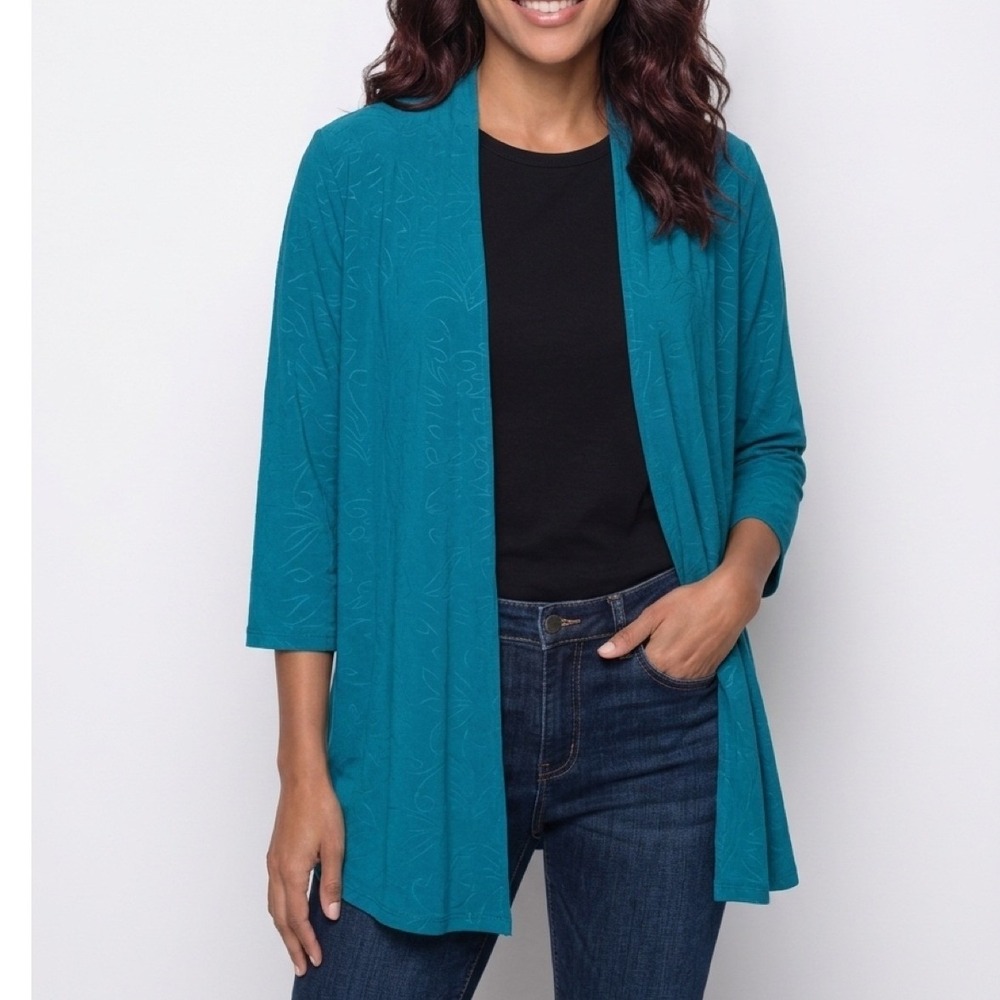 Lavish Cardigan Women L Teal Mock 2-Piece Top Attached Tank Cardigan Overlay